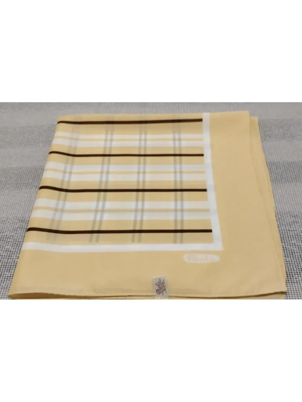 Vintage Paoli Scarf Canary Brown Stripes Mid Century Polyester MADE IN JAPAN MCM